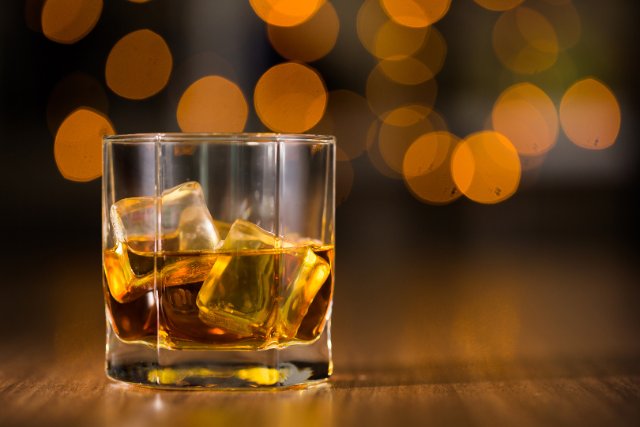 a glass of whiskey